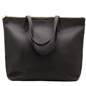 Cuyana Black Pebbled Leather Zip Tote with Gold Hardware